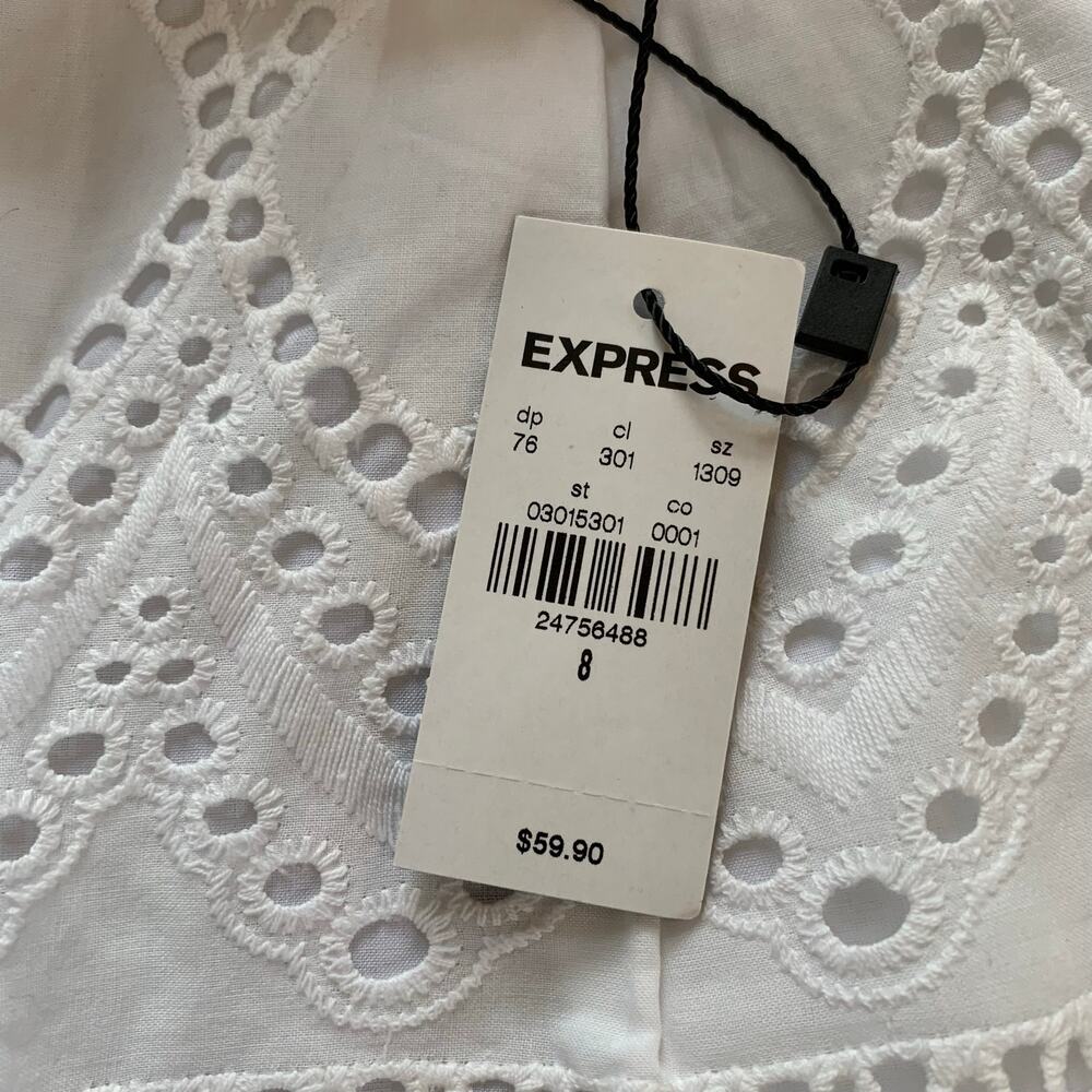 NWT Express High Waisted Eyelet Lace Shorts Tie Belt White Beachy Boho Size 8 - Picture 4 of 9